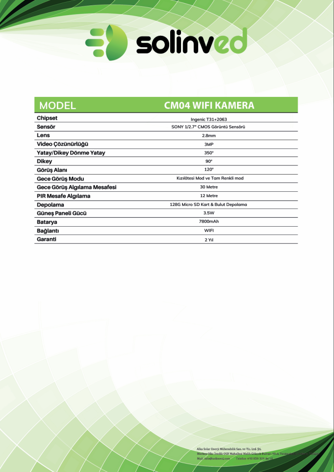 Solinved Güneş Enerjili PTZ Wifi Kamera CM04
