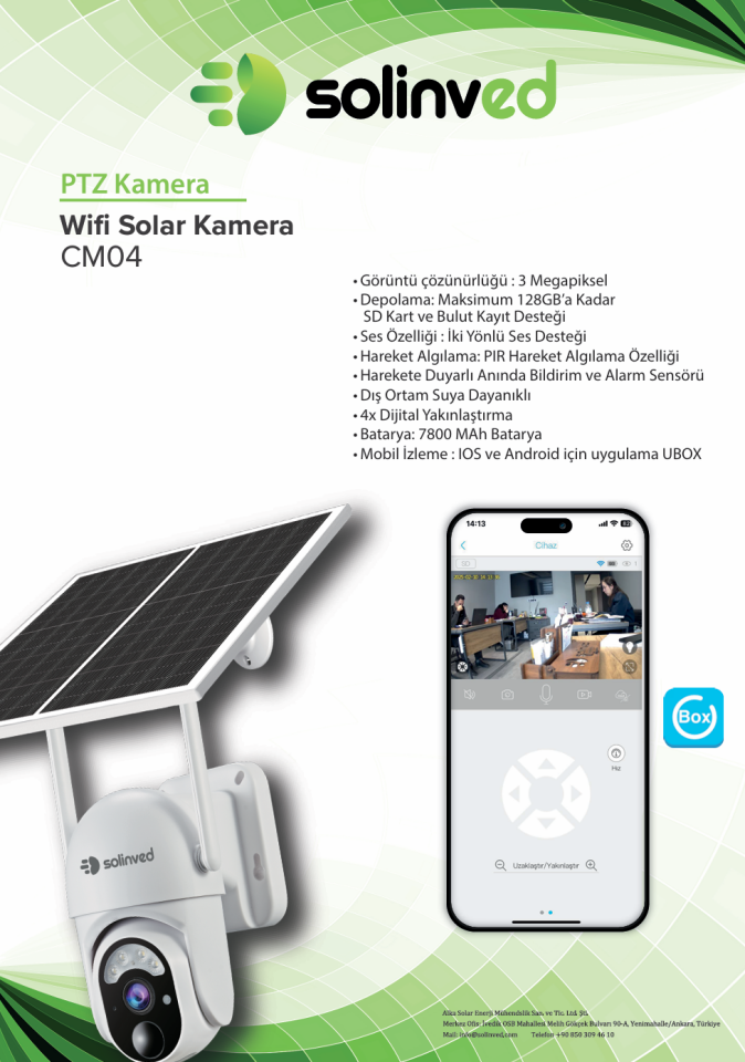 Solinved Güneş Enerjili PTZ Wifi Kamera CM04