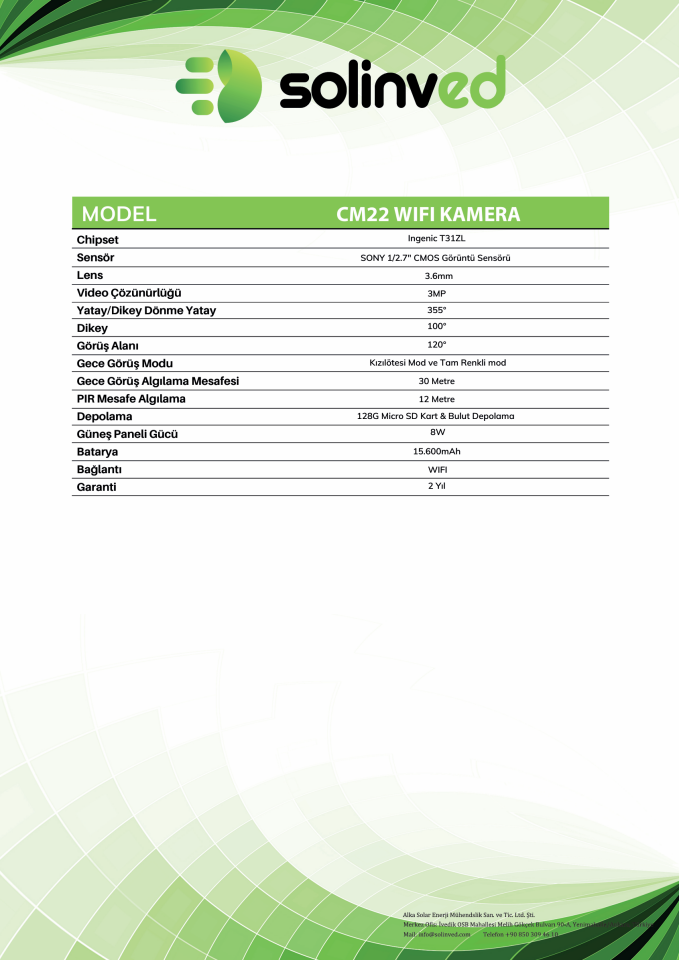 Solinved Güneş Enerjili PTZ Wifi Kamera CM-22