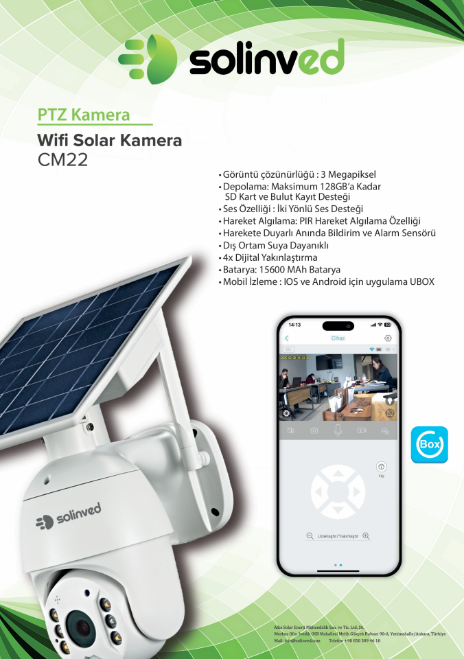 Solinved Güneş Enerjili PTZ Wifi Kamera CM-22