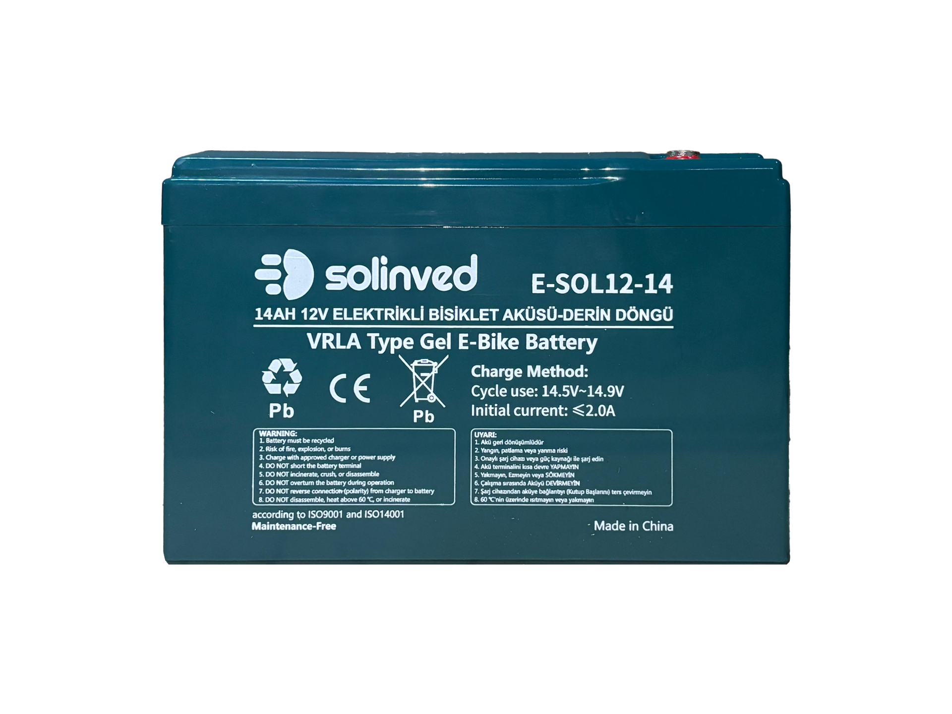 Solinved 12V 14AH VRLA Tipi Elektrikli Bisiklet Aküsü