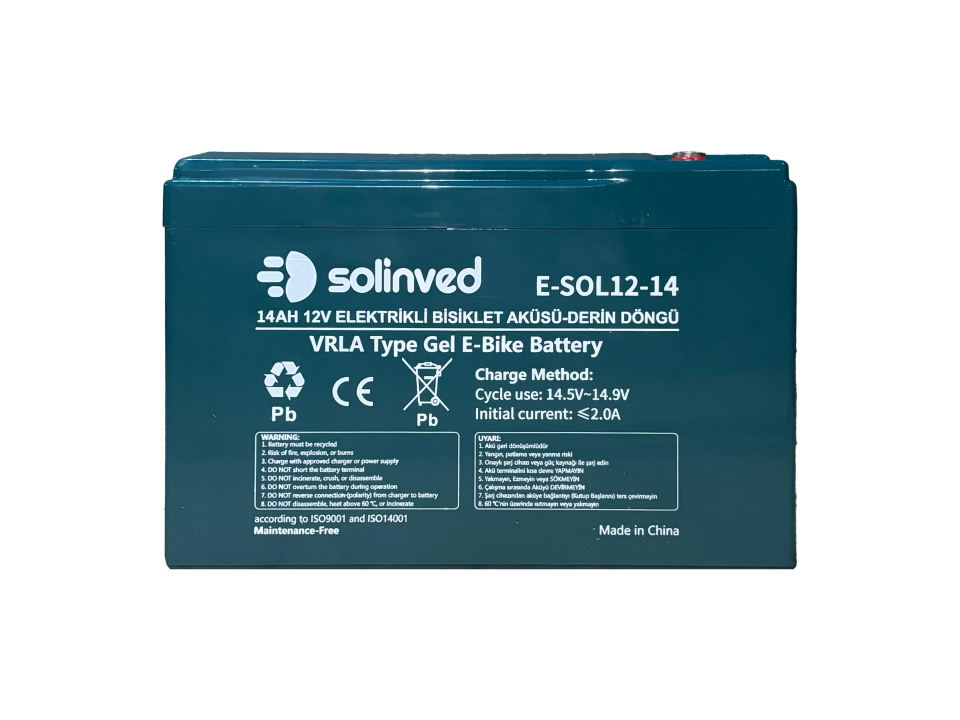 Solinved 12V 14AH VRLA Tipi Elektrikli Bisiklet Aküsü