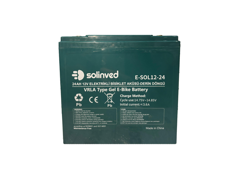 Solinved 12V 24AH VRLA Tipi Elektrikli Bisiklet Aküsü