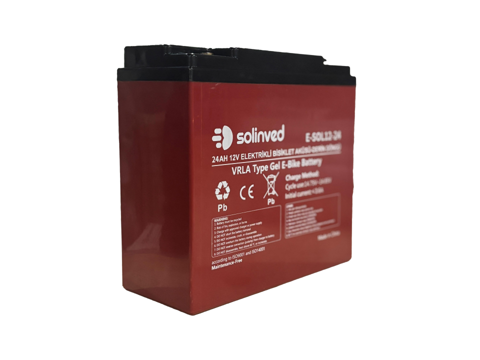 Solinved 12V 24AH VRLA Type Elektrikli Bisiklet Aküsü (Premium)