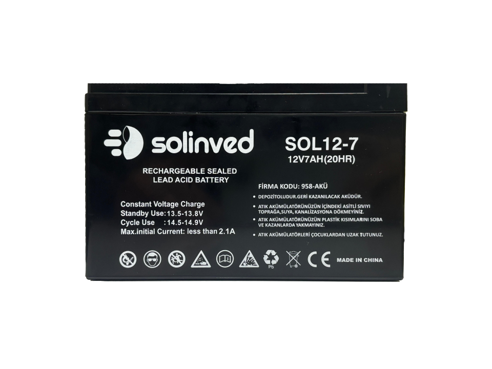 Solinved 12V 7AH Ups Ve Alarm Aküsü
