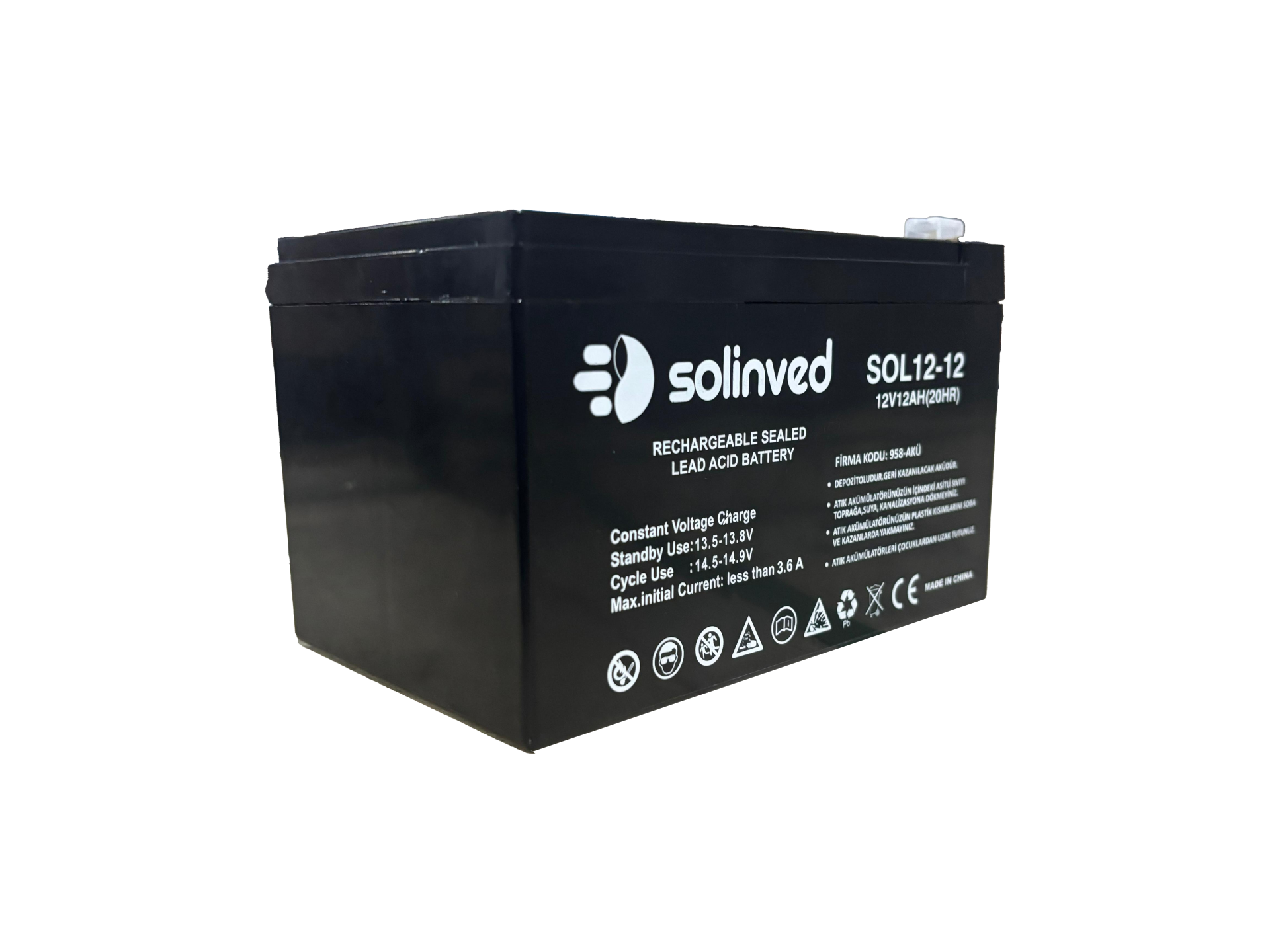 Solinved 12V 12AH Ups Ve Alarm Aküsü