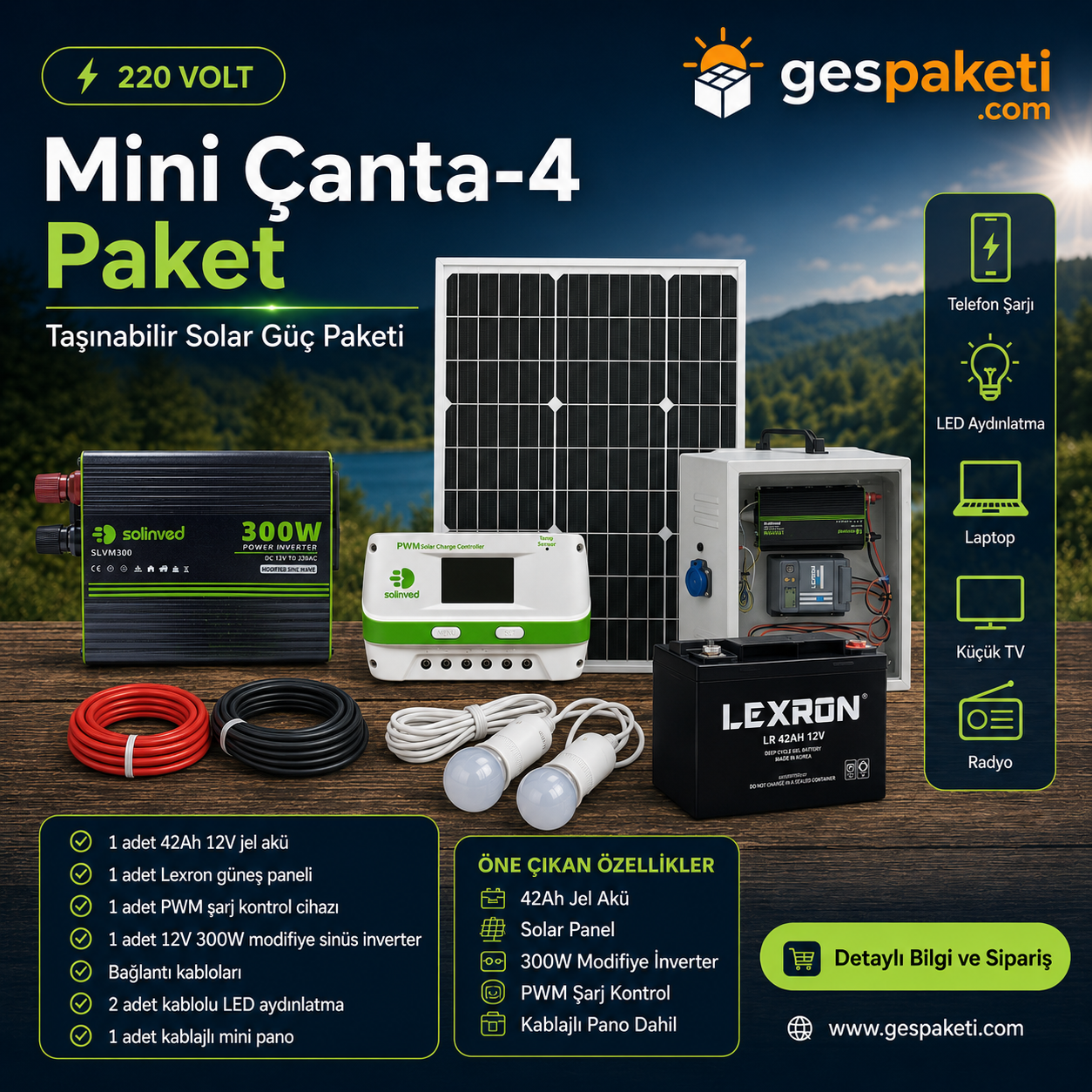 Mini Çanta 4 Paket - 100W İnverterli