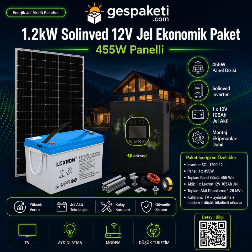 1.2kW Solinved 12V Jel Ekonomik Paket - 455W Panelli