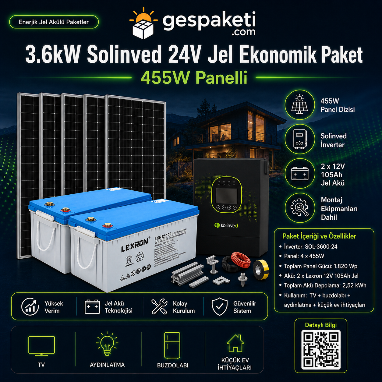 3.6kW Solinved 24V Jel Ekonomik Paket - 455W Panelli
