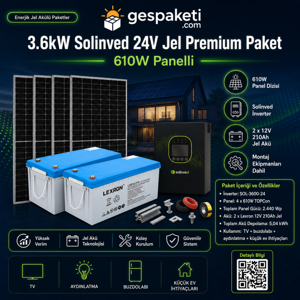 3.6kW Solinved 24V Jel Premium Paket - 610W Panelli