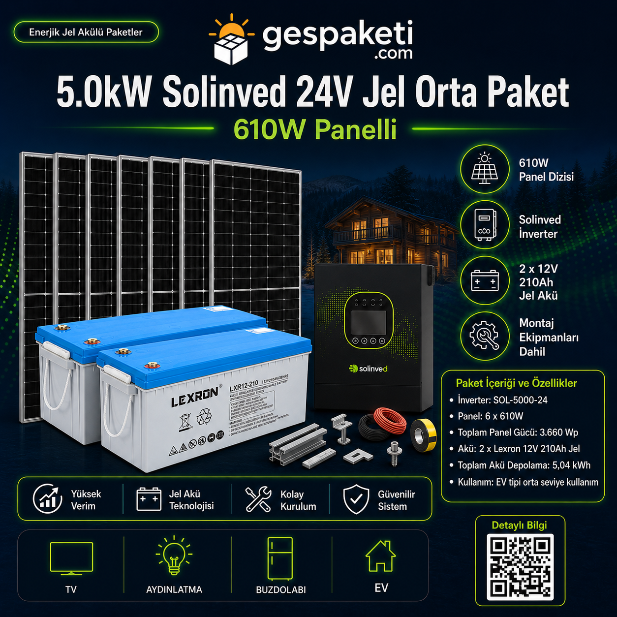 5.0kW Solinved 24V Jel Orta Paket - 610W Panelli