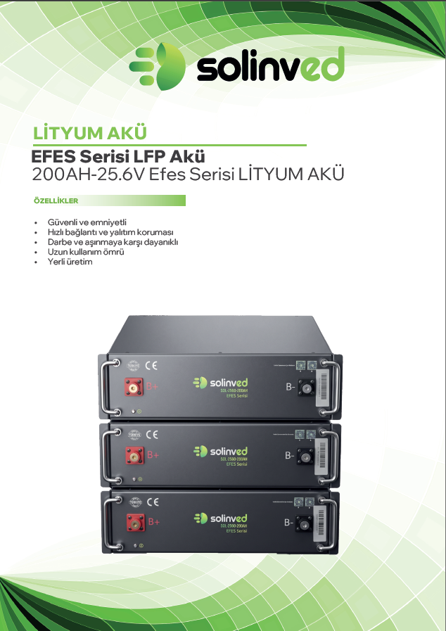 Solinved 25.6V 200Ah Lityum Akü | SOL-2560-200 Efes Serisi
