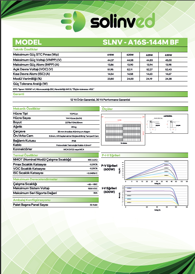 SOLİNVED 630W TOPCON BIFACIAL SOLAR PANEL
