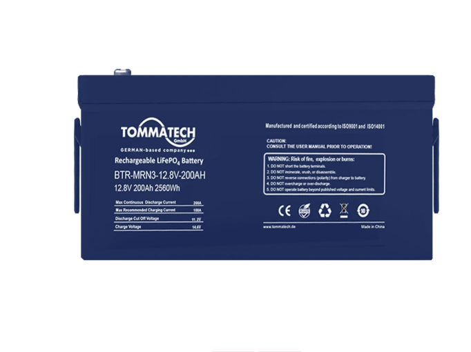 TommaTech Marine Serisi 12.8V 200Ah 2.56 kWh LiFePO4 Lityum Batarya – ABS+PC Kasa